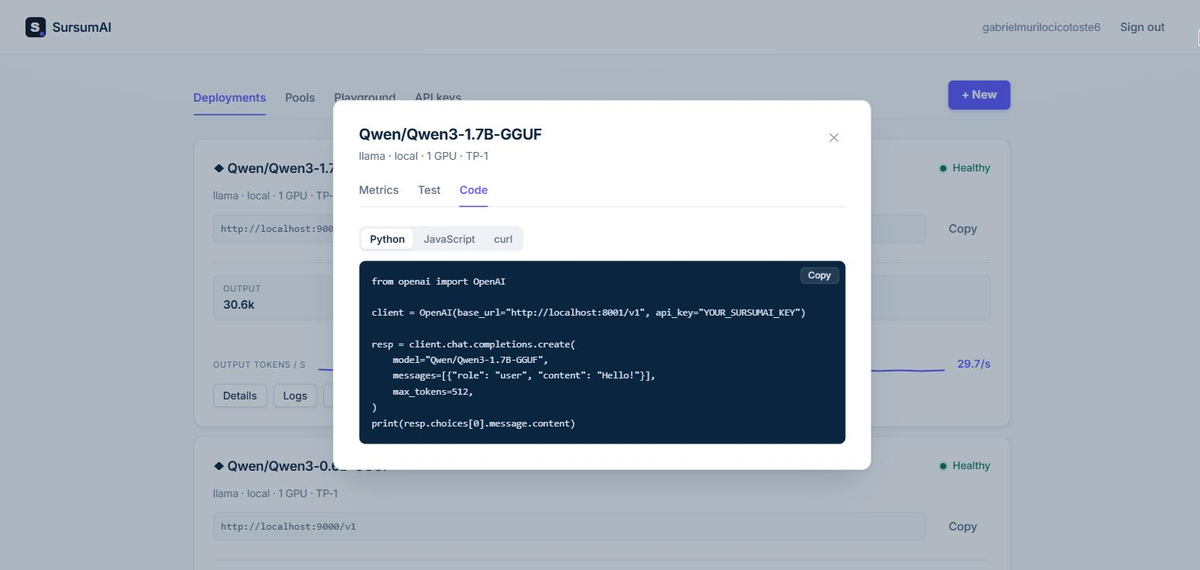 Ready-made code snippets for the deployed model
